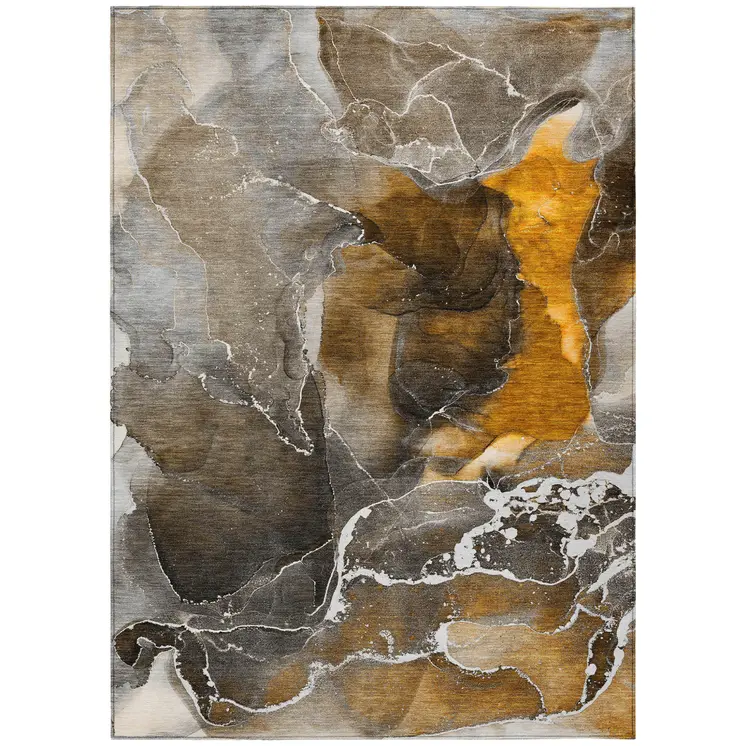 8' X 10' Brown and Gray Abstract Washable Non Skid Indoor Outdoor Area Rug