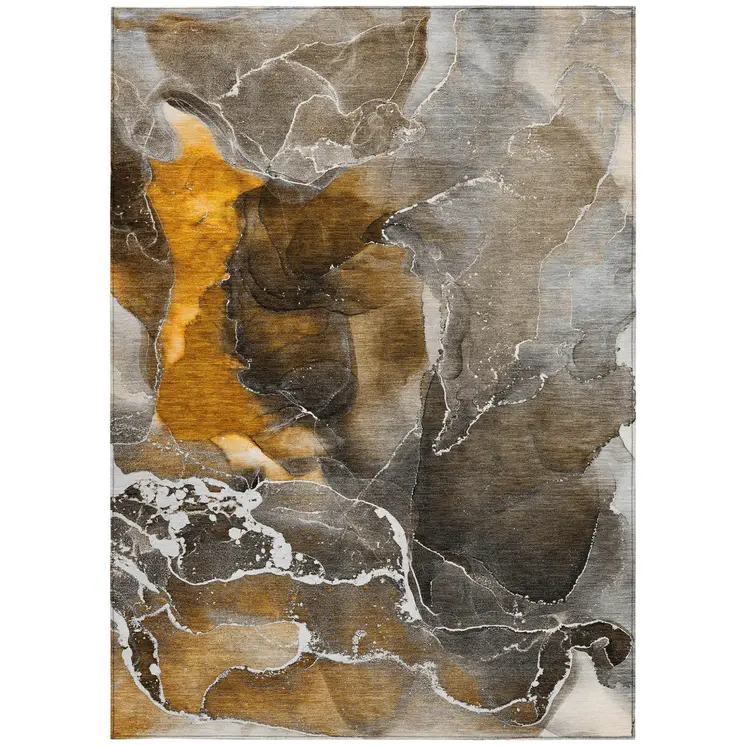 8' X 10' Brown and Gray Abstract Washable Non Skid Indoor Outdoor Area Rug