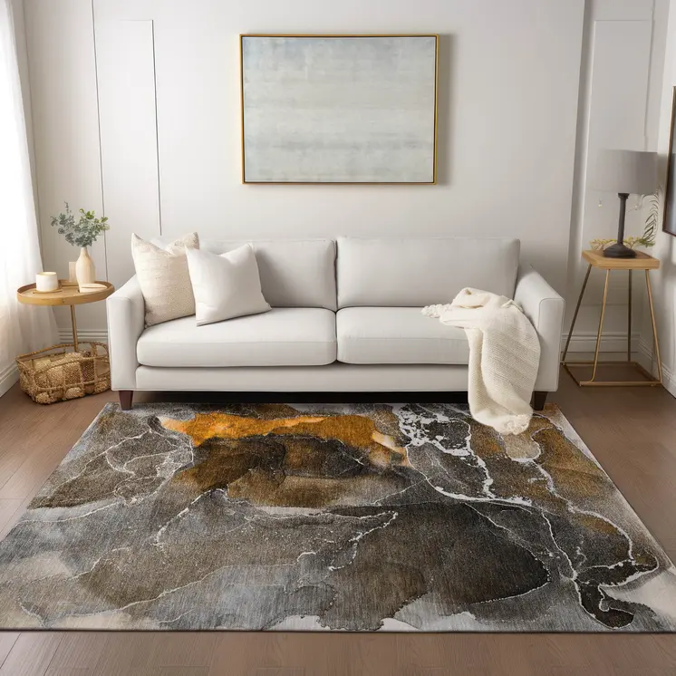 8' X 10' Brown and Gray Abstract Washable Non Skid Indoor Outdoor Area Rug