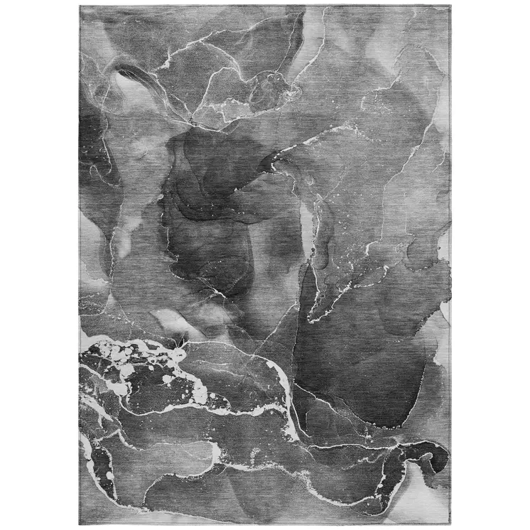8' X 10' Black Gray And White Abstract Washable Indoor Outdoor Area Rug