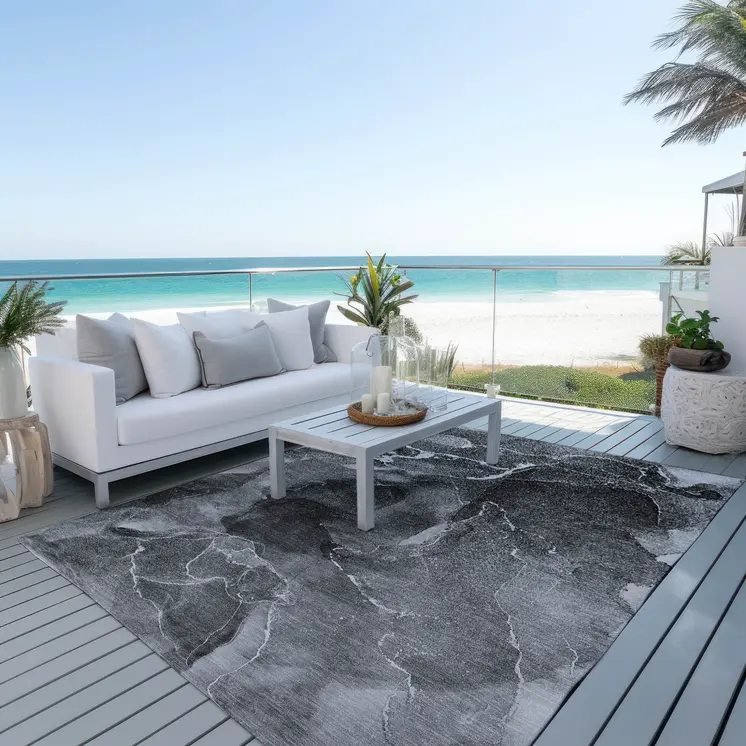 8' X 10' Black Gray And White Abstract Washable Indoor Outdoor Area Rug