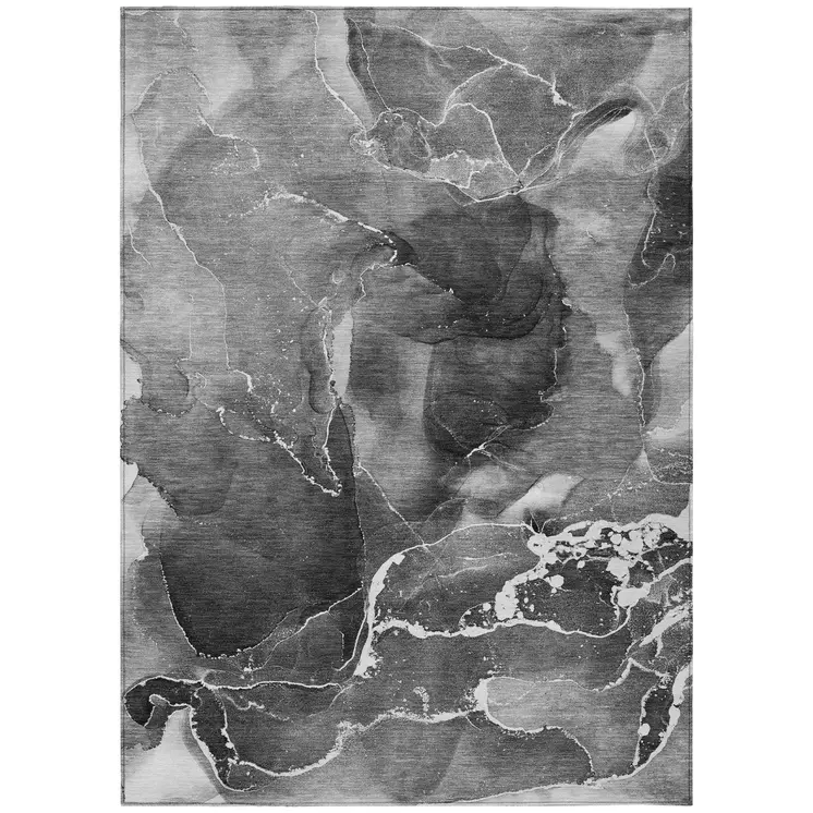 8' X 10' Black Gray And White Abstract Washable Indoor Outdoor Area Rug