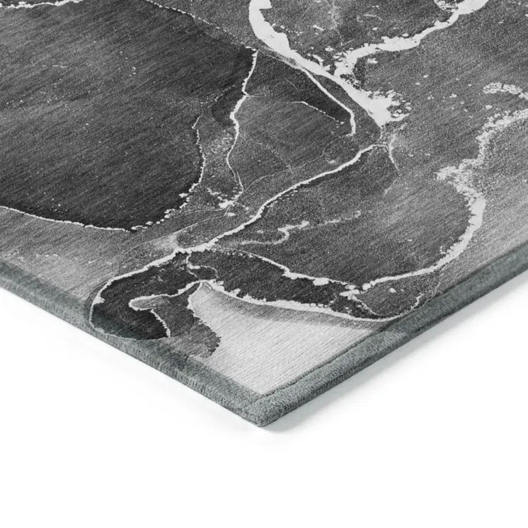 8' X 10' Black Gray And White Abstract Washable Indoor Outdoor Area Rug