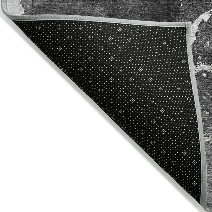 10' X 14' Black Gray And White Abstract Washable Indoor Outdoor Area Rug