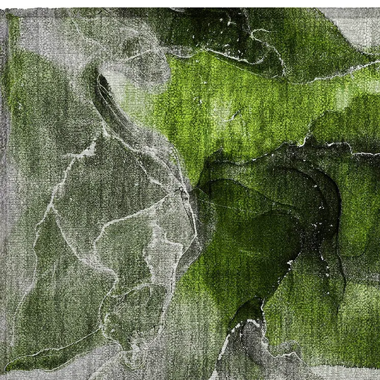 2' X 3' Green Abstract Washable Non Skid Indoor Outdoor Area Rug