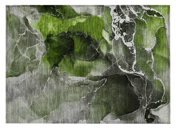 2' X 3' Green Abstract Washable Non Skid Indoor Outdoor Area Rug
