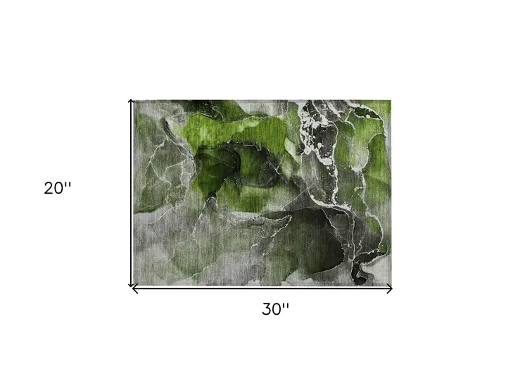 2' X 3' Green Abstract Washable Non Skid Indoor Outdoor Area Rug