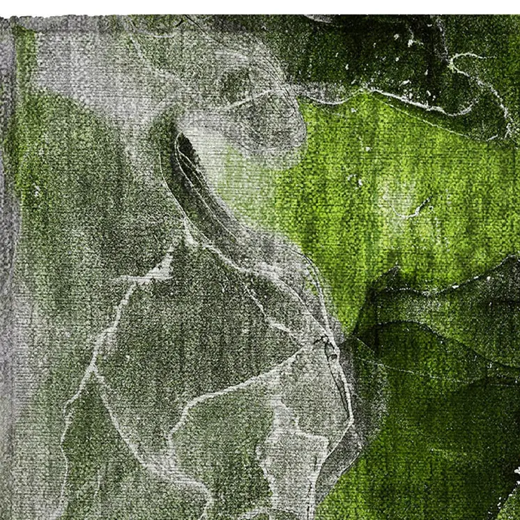 2' X 3' Green Abstract Washable Non Skid Indoor Outdoor Area Rug