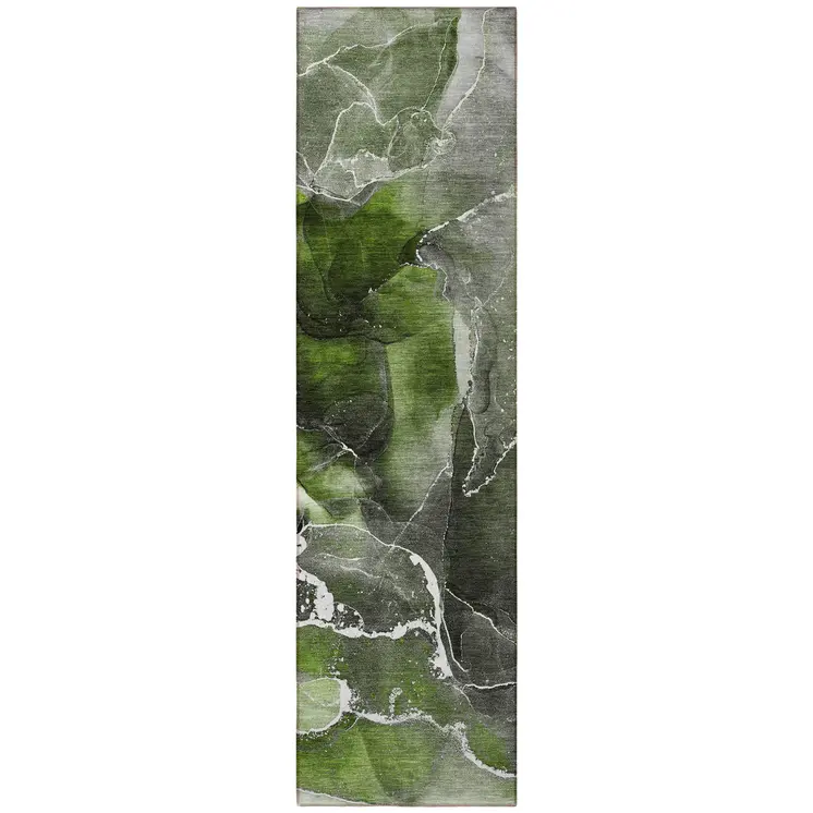 8' Runner Green Abstract Washable Non Skid Indoor Outdoor Runner Rug