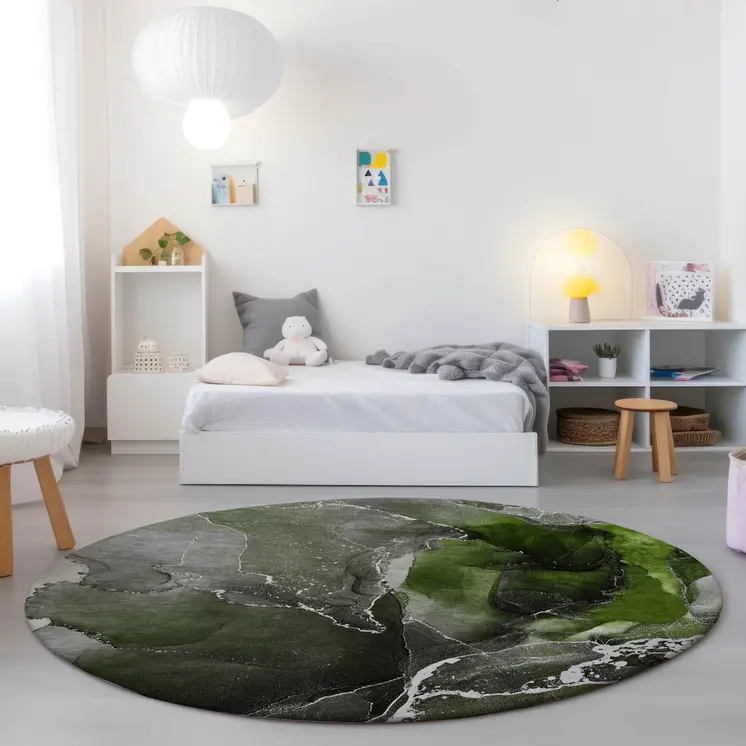 8' Round Green Round Abstract Washable Non Skid Indoor Outdoor Area Rug