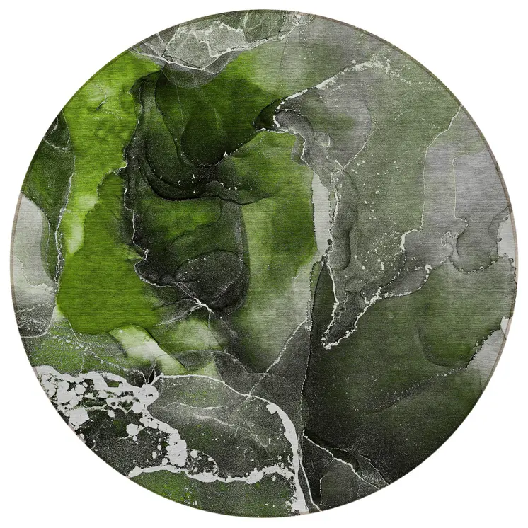 8' Round Green Round Abstract Washable Non Skid Indoor Outdoor Area Rug