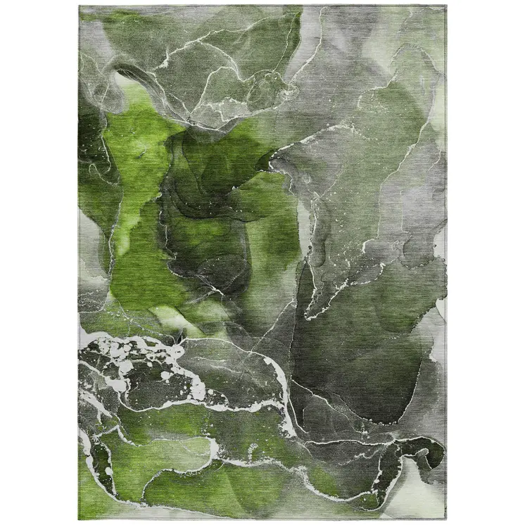 8' X 10' Green Abstract Washable Non Skid Indoor Outdoor Area Rug
