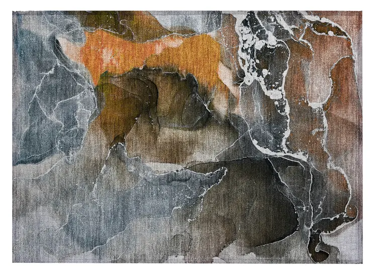 2' X 3' Orange Abstract Washable Non Skid Indoor Outdoor Area Rug