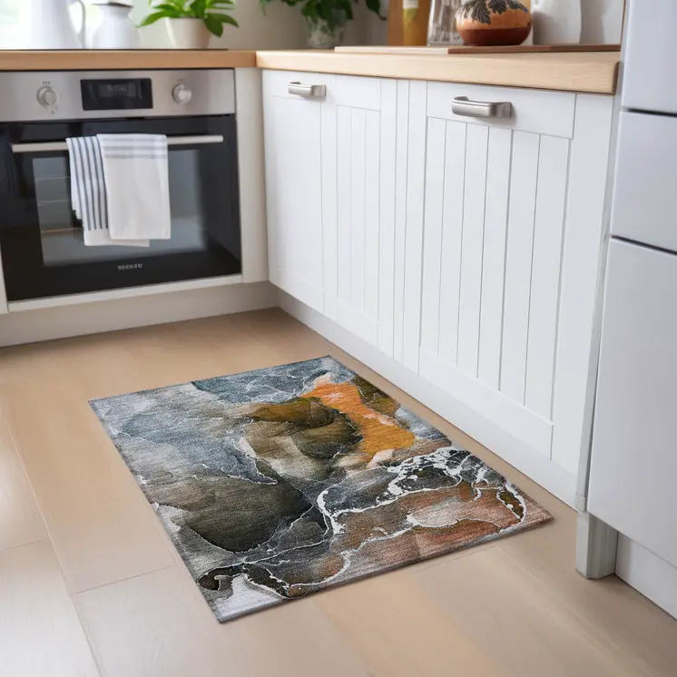 2' X 3' Orange Abstract Washable Non Skid Indoor Outdoor Area Rug