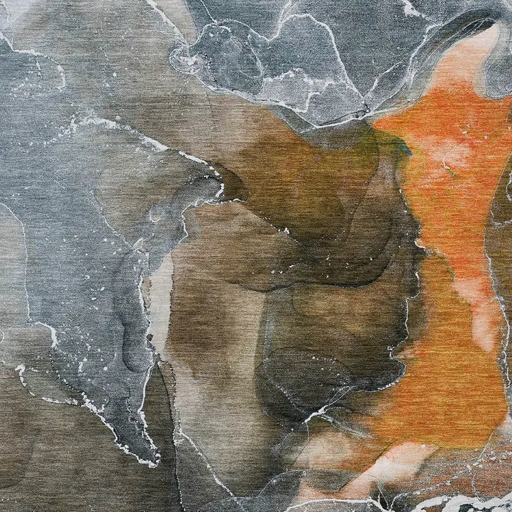 3' X 5' Orange Abstract Washable Non Skid Indoor Outdoor Area Rug