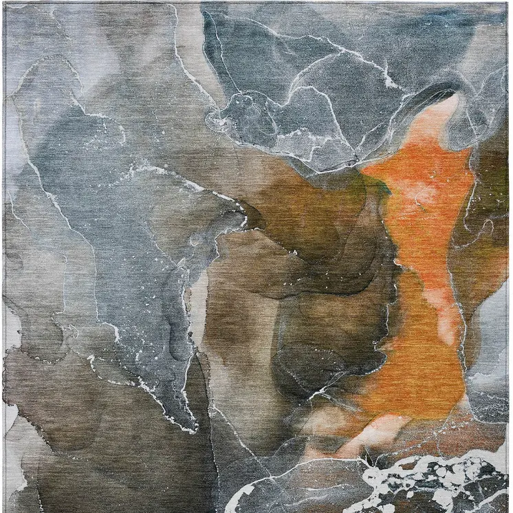 3' X 5' Orange Abstract Washable Non Skid Indoor Outdoor Area Rug