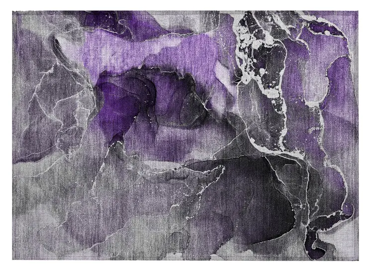 2' X 3' Gray and Purple Abstract Washable Non Skid Indoor Outdoor Area Rug