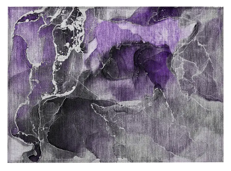 2' X 3' Gray and Purple Abstract Washable Non Skid Indoor Outdoor Area Rug