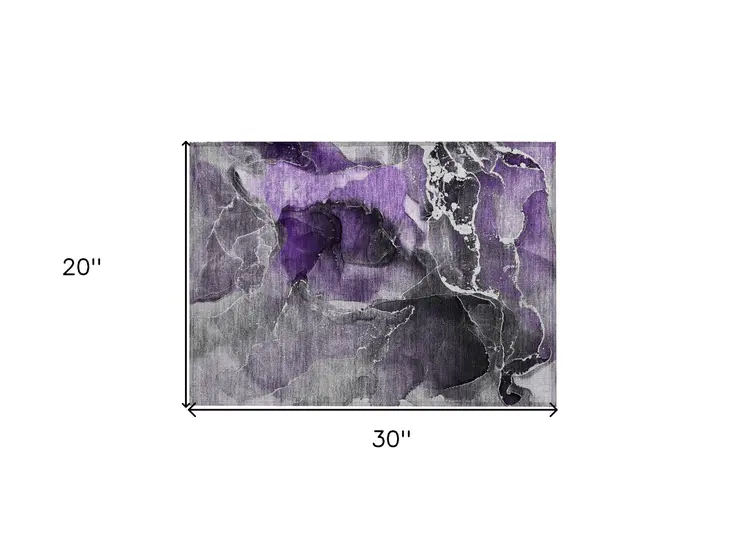2' X 3' Gray and Purple Abstract Washable Non Skid Indoor Outdoor Area Rug