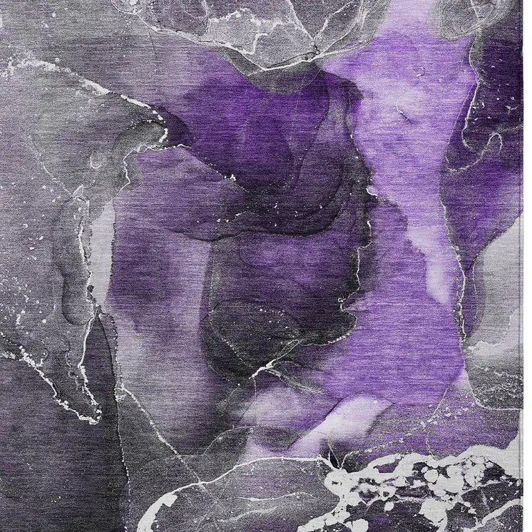 3' X 5' Gray and Purple Abstract Washable Non Skid Indoor Outdoor Area Rug