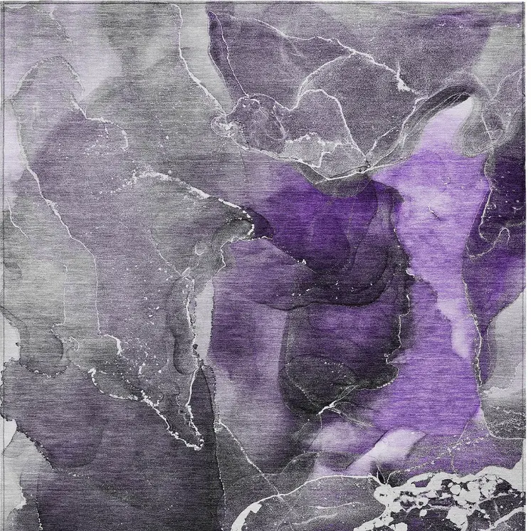 3' X 5' Gray and Purple Abstract Washable Non Skid Indoor Outdoor Area Rug
