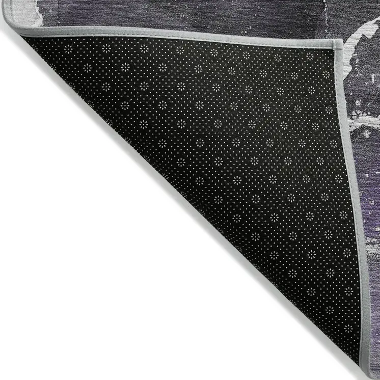 8' Round Gray and Purple Round Abstract Washable Non Skid Indoor Outdoor Area Rug