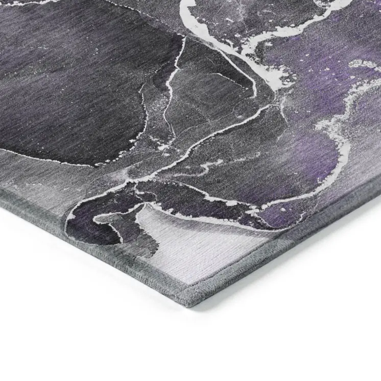 8' Round Gray and Purple Round Abstract Washable Non Skid Indoor Outdoor Area Rug