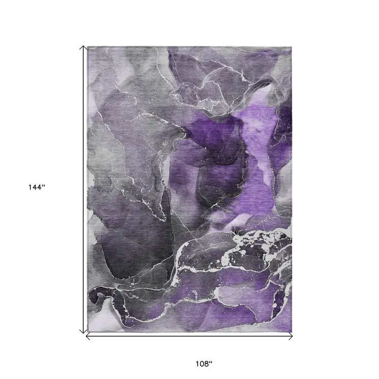 9' X 12' Gray and Purple Abstract Washable Non Skid Indoor Outdoor Area Rug
