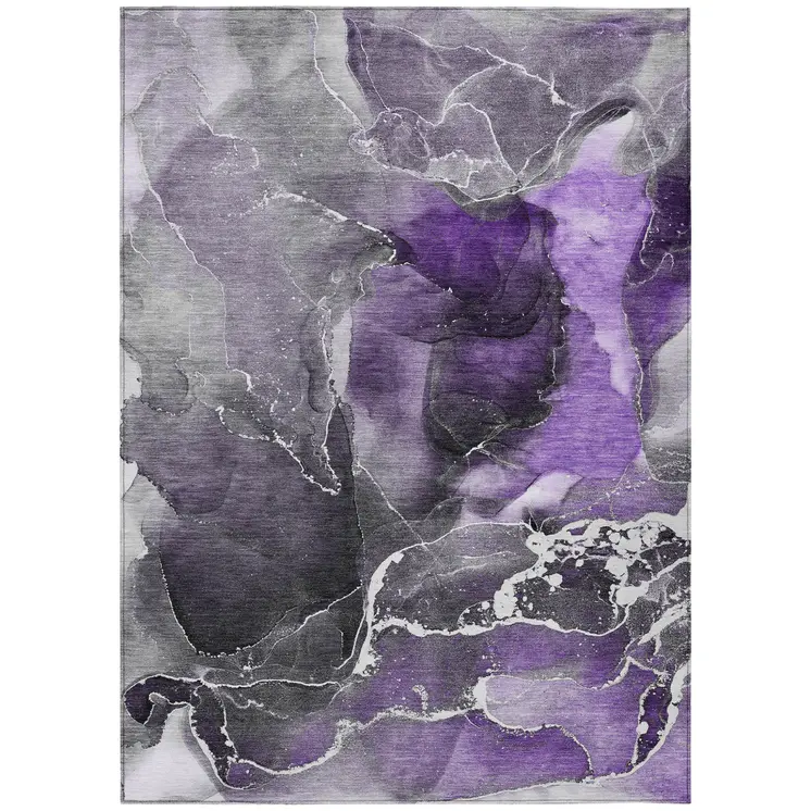 9' X 12' Gray and Purple Abstract Washable Non Skid Indoor Outdoor Area Rug