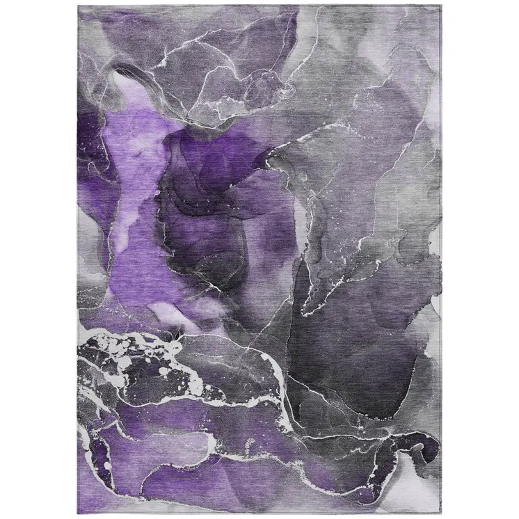 9' X 12' Gray and Purple Abstract Washable Non Skid Indoor Outdoor Area Rug
