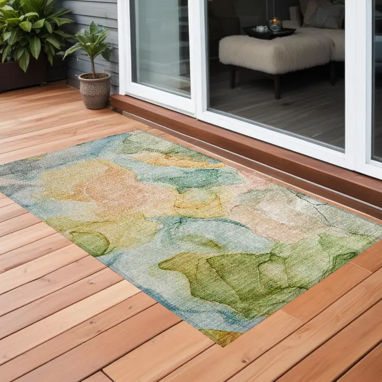 2' X 3' Blue Abstract Washable Non Skid Indoor Outdoor Area Rug