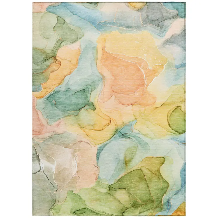 8' X 10' Blue Abstract Washable Non Skid Indoor Outdoor Area Rug