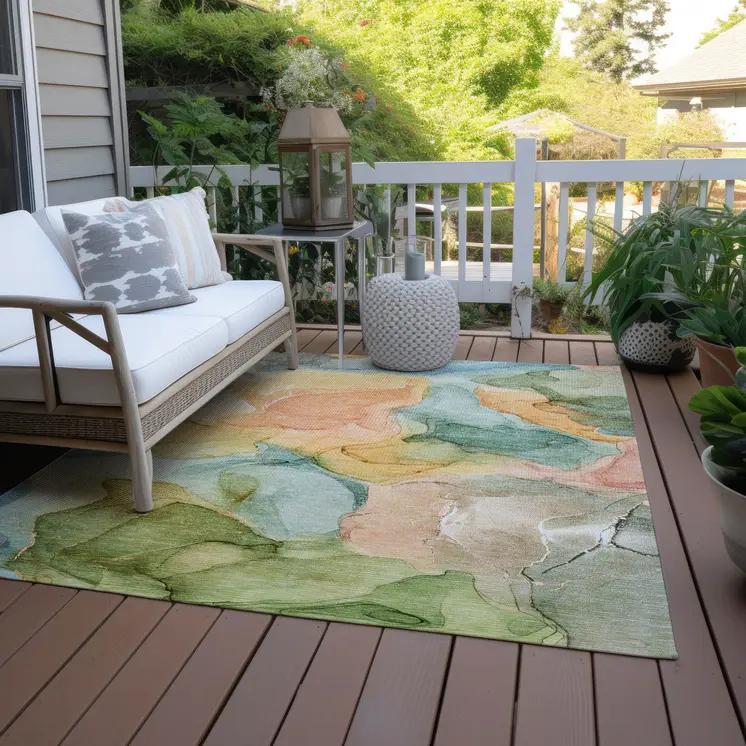 8' X 10' Blue Abstract Washable Non Skid Indoor Outdoor Area Rug