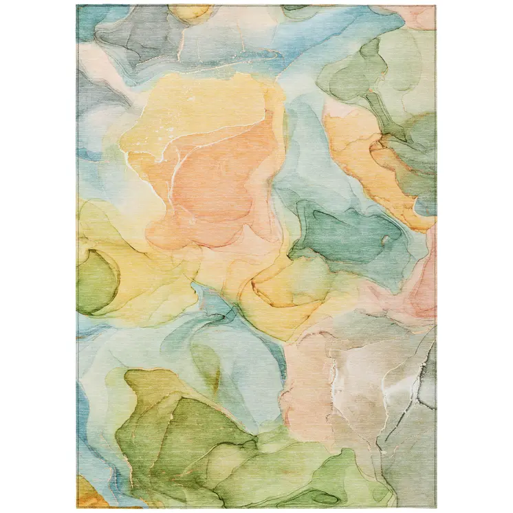 8' X 10' Blue Abstract Washable Non Skid Indoor Outdoor Area Rug