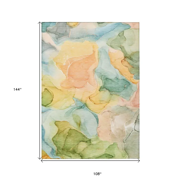 9' X 12' Blue Abstract Washable Non Skid Indoor Outdoor Area Rug