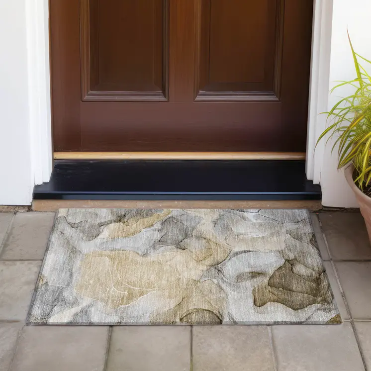 2' X 3' Brown Abstract Washable Non Skid Indoor Outdoor Area Rug