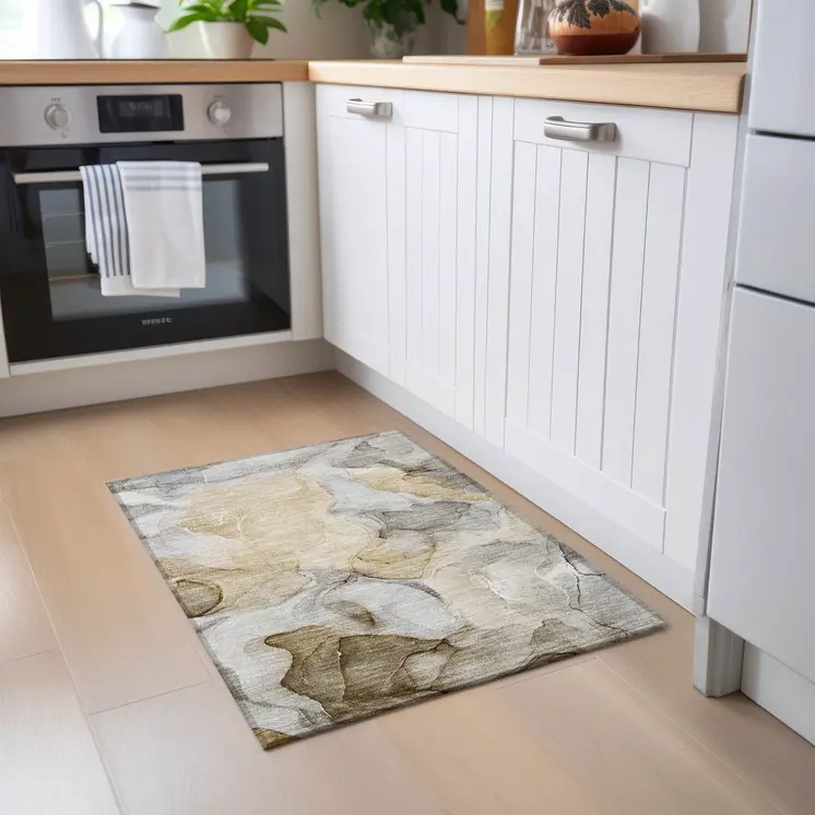 2' X 3' Brown Abstract Washable Non Skid Indoor Outdoor Area Rug