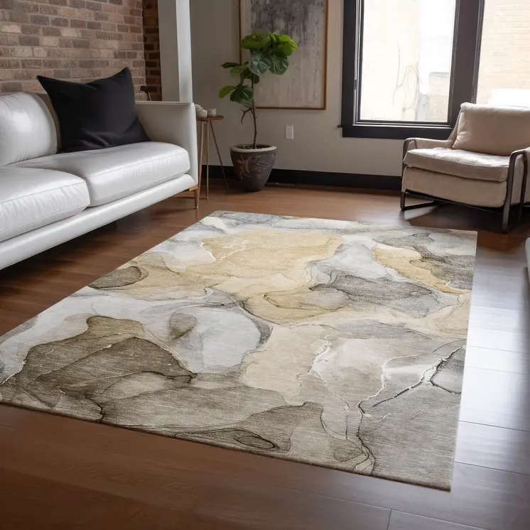 3' X 5' Brown Abstract Washable Non Skid Indoor Outdoor Area Rug