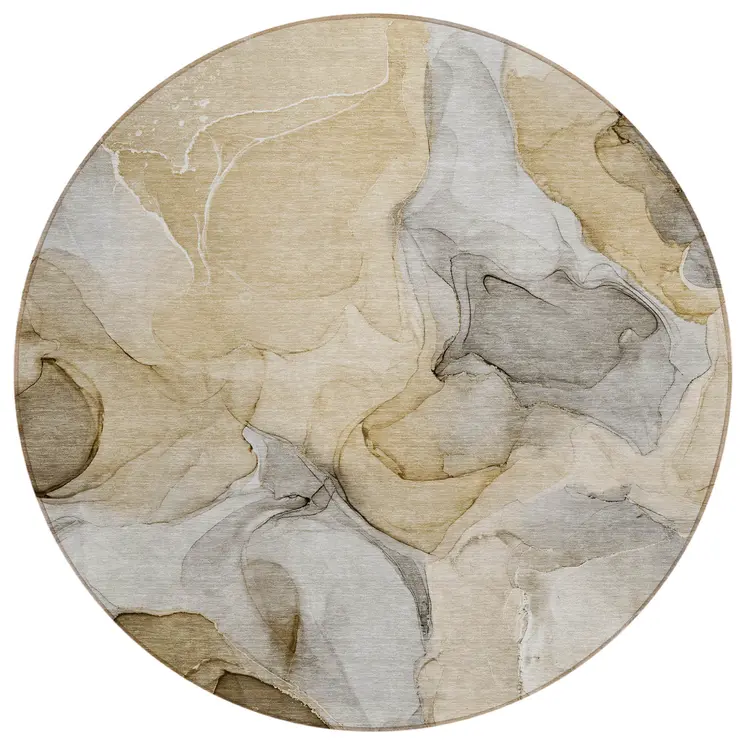 8' Round Brown Round Abstract Washable Non Skid Indoor Outdoor Area Rug