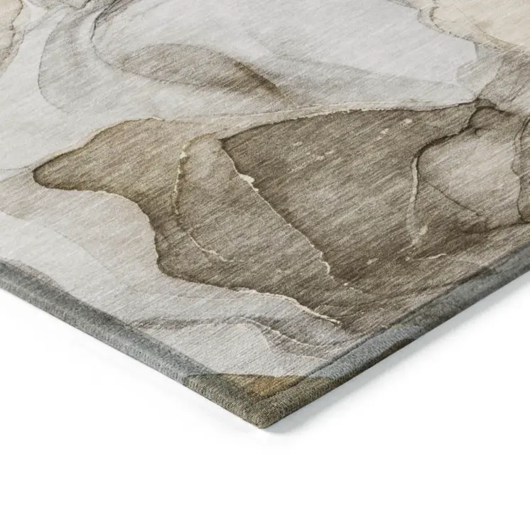 8' Round Brown Round Abstract Washable Non Skid Indoor Outdoor Area Rug