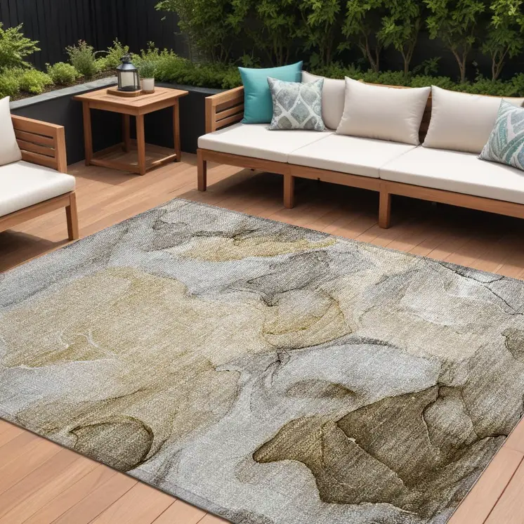 8' X 10' Brown Abstract Washable Non Skid Indoor Outdoor Area Rug