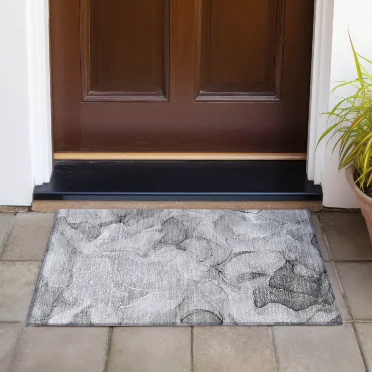2' X 3' Gray Abstract Washable Non Skid Indoor Outdoor Area Rug