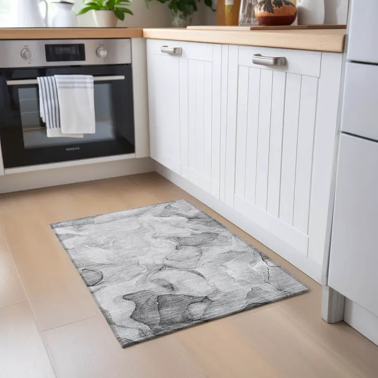 2' X 3' Gray Abstract Washable Non Skid Indoor Outdoor Area Rug