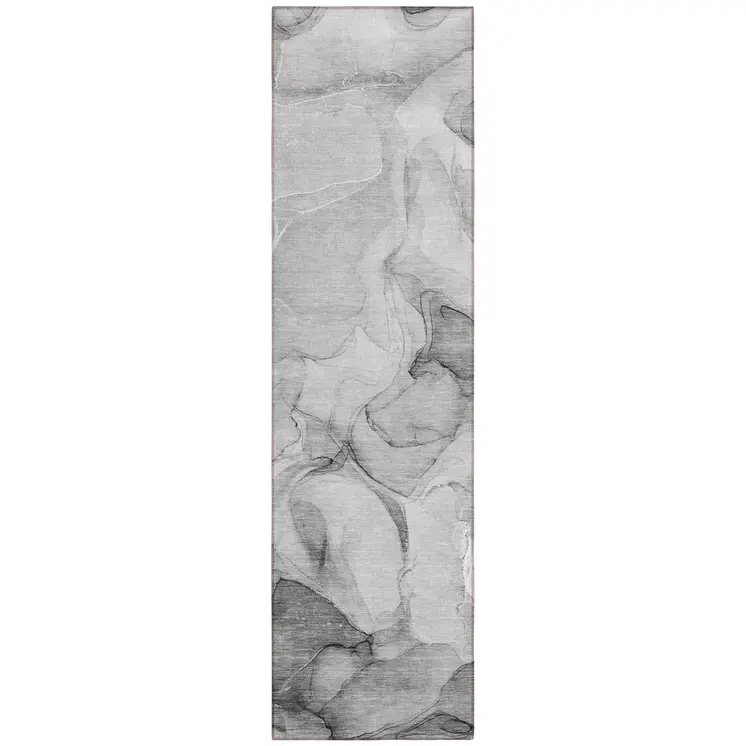 8' Runner Gray Abstract Washable Non Skid Indoor Outdoor Runner Rug