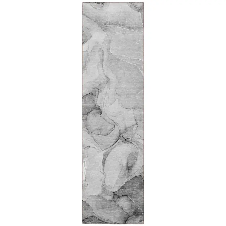 8' Runner Gray Abstract Washable Non Skid Indoor Outdoor Runner Rug