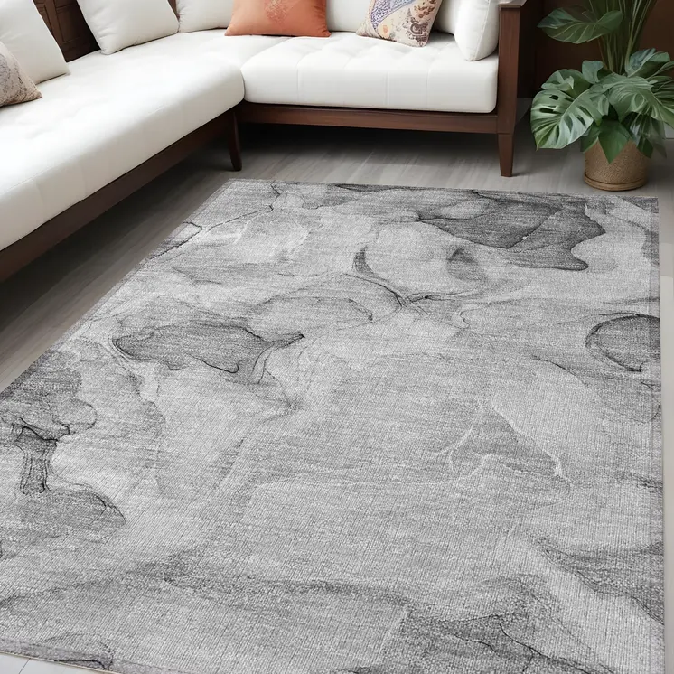 5' X 8' Gray Abstract Washable Non Skid Indoor Outdoor Area Rug