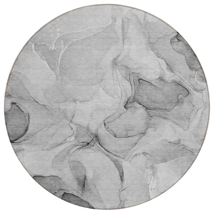 8' Round Gray Round Abstract Washable Non Skid Indoor Outdoor Area Rug