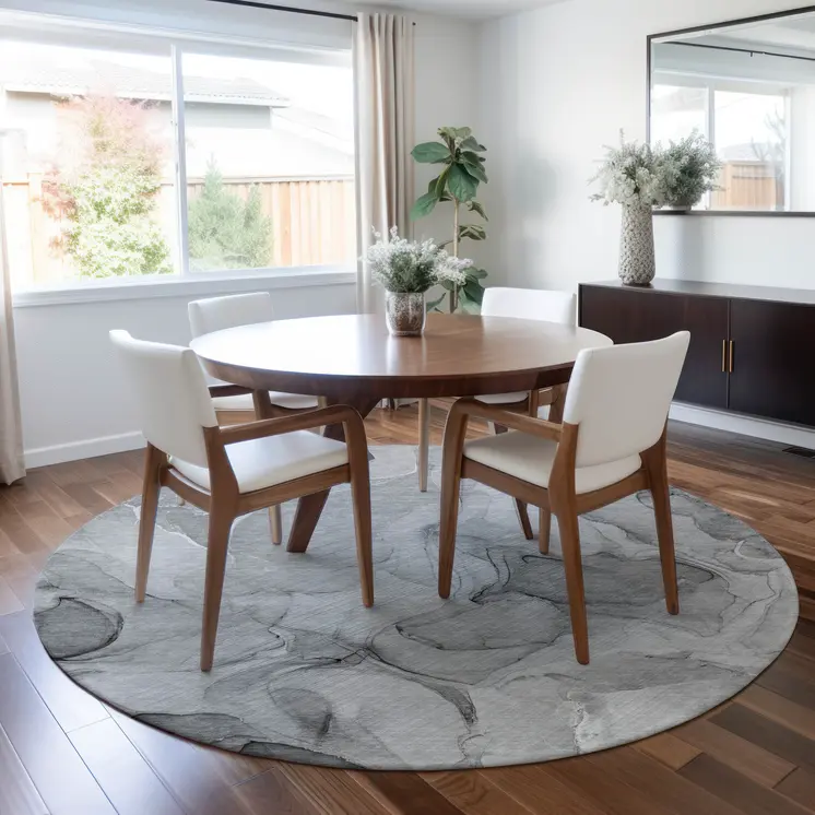 8' Round Gray Round Abstract Washable Non Skid Indoor Outdoor Area Rug