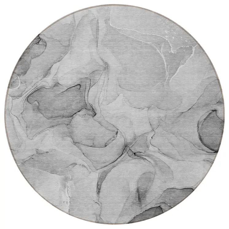 8' Round Gray Round Abstract Washable Non Skid Indoor Outdoor Area Rug