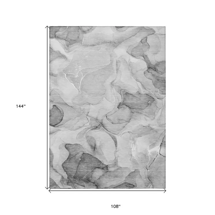 9' X 12' Gray Abstract Washable Non Skid Indoor Outdoor Area Rug